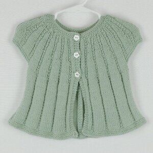 Handmade Infant Size 6-12 Months Green Ribbed Cap Sleeve Button Up Cardigan